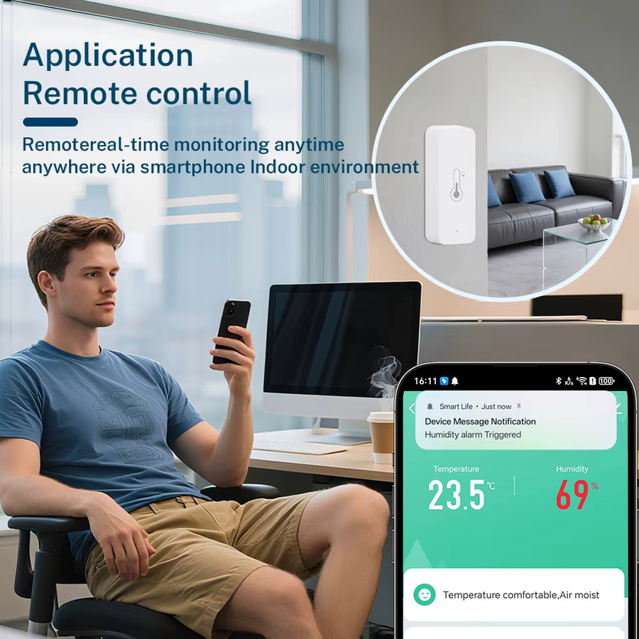 Tuya WLAN Temperatur- und Feuchtigkeitssensor mit externer Sonde in Weiß, intelligenter Sensor mit App-Fernsteuerung, kompatibel mit SmartLife, Yandex und Alexa - Bild 2