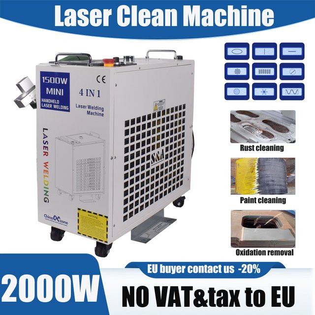 cnczone 2000W Faserlaser-Reinigungsmaschine mit Doppelpendel-Reinigungskopf zur Rost- und Farbentfernung, Reinigungsbereich: 300 mm - Bild 1