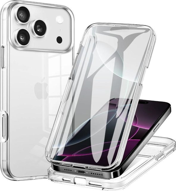 3in1 360 Grad Displayschutz Hülle für Apple iPhone 15 Pro Max 14 13 12 Transparent Gray - Bild 1