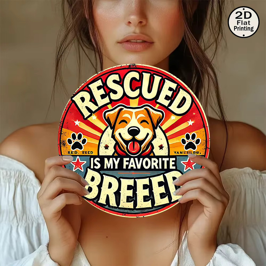 Potdemiel Rundes Metall-Wandblechschild im Vintage-Stil mit Hundedesign Rescue Dogs Are My Favorite Breed, Durchmesser: 20 cm - Bild 2