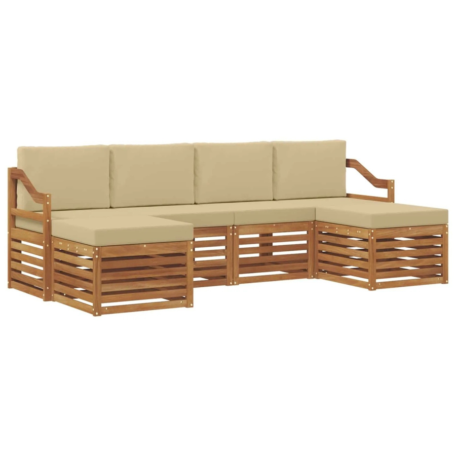 vidaXL Sofagarnitur 6-teilig aus Massivholz Akazie in Natur und Beige mit Sitzkissen und Rückenpolstern - Bild 2