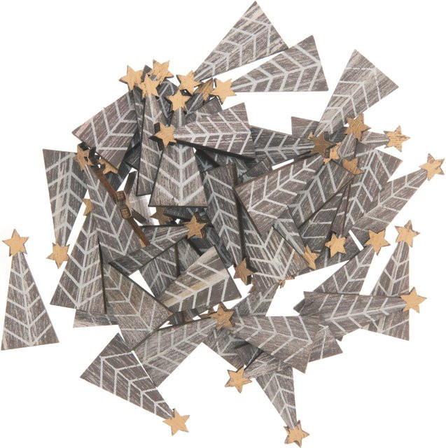 Rico Design Holzstreu Tannenbaum in Braun und Gold im Shabby Chic Stil, 48 Stück, Maße: 15 x 30 mm - Bild 1