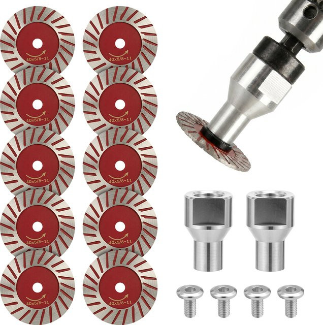10-teiliges Diamant-Trennscheiben-Set für Kreissägen mit 40 mm Durchmesser und Aluminiumschaft inklusive Schraube - Bild 1