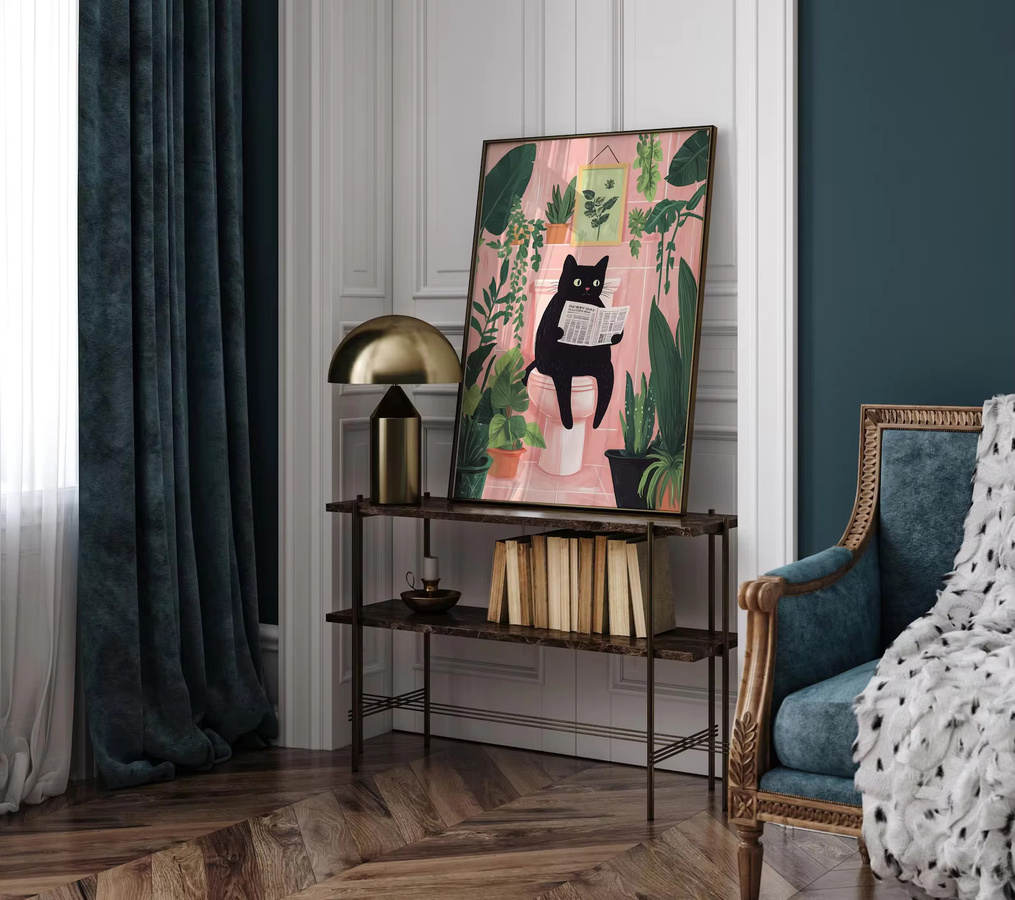 Vintage Badezimmer-Poster von SHENCHEN mit Katzen-Motiv als minimalistische Wandkunst in Mehrfarbig - Bild 4