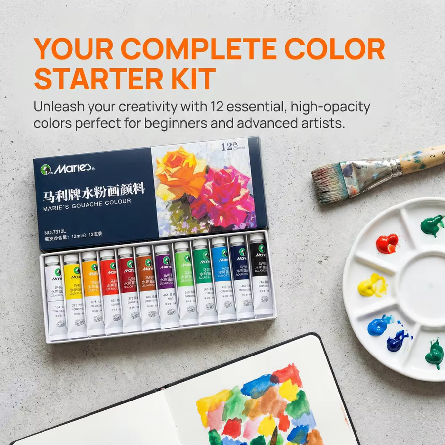 Marie's Gouache-Farbset Multicolor mit 12 Farben à 12 ml für Kunst und Malerei - Bild 2