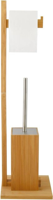 MSV WC-Garnitur aus Bambus mit Toilettenpapierhalter und Toilettenbürste, Braun-Silber, H x B x T: 70,5 x 19 x 19 cm - Bild 1