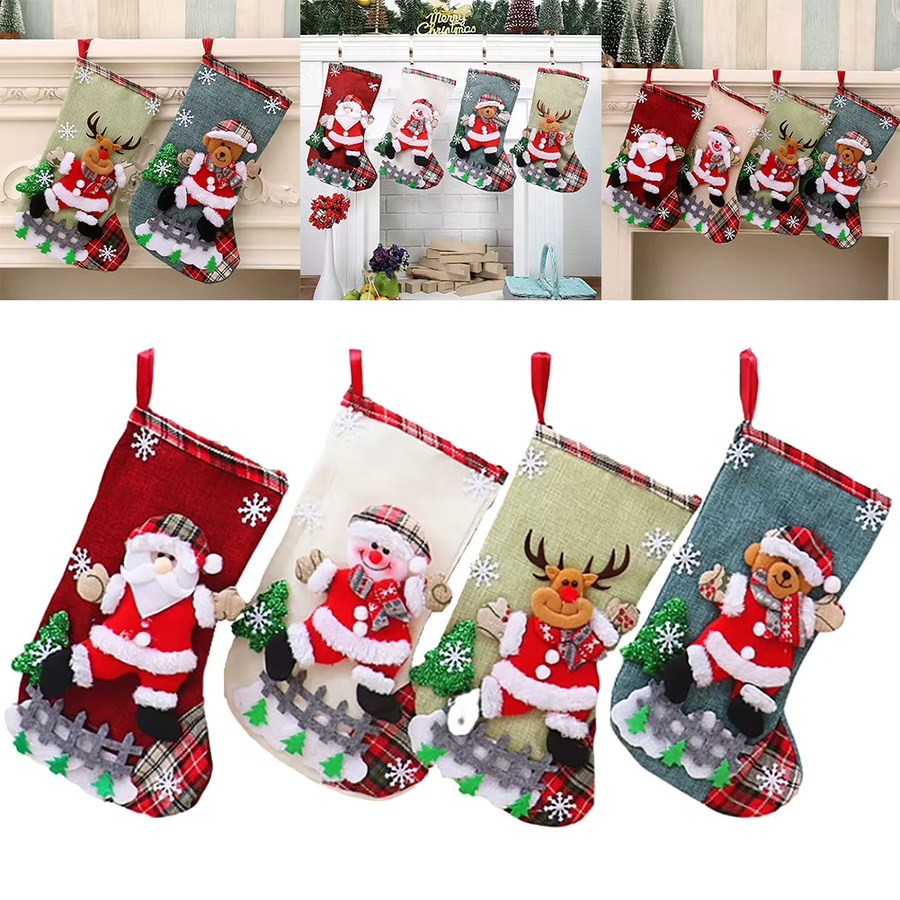 4-teiliges APWIKOGER Weihnachtsstrümpfe-Set aus Plüsch in Rot und Multicolour mit Weihnachtsmann, Schneemann, Bär und Elch zum Aufhängen am Kamin oder Weihnachtsbaum - Bild 4