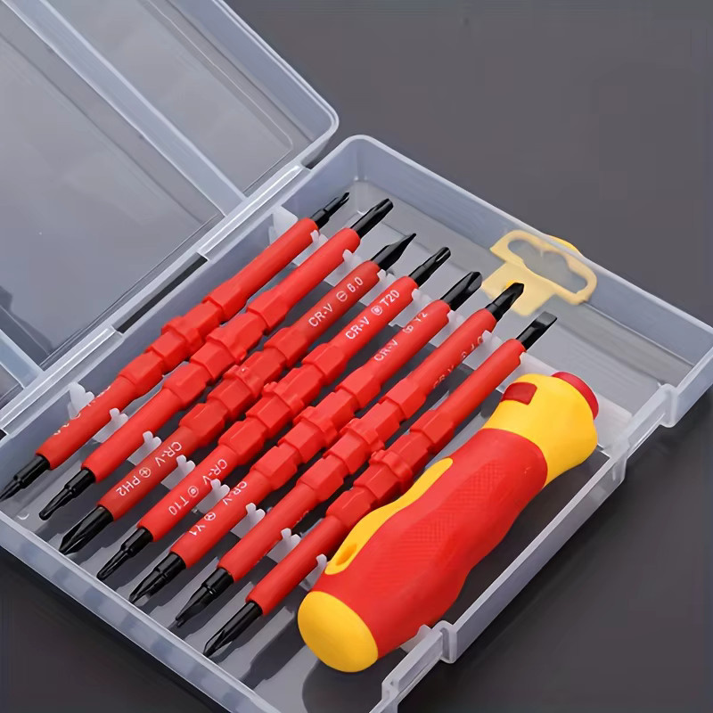 NEWONE 7-in-1 Elektriker-Werkzeugset mit wechselbarem isoliertem Schraubendreher und magnetischen Bits, Rot - Bild 3