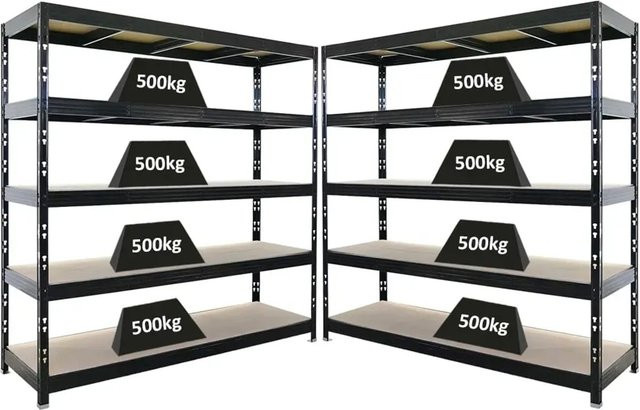 PROREGAL Rhino Profi Schwerlastregal Set aus 2 Stück, Schwarz, B/T/H: 200 x 60 x 200 cm, mit 5 verstellbaren Spanplatten-Ebenen und 500 kg Fachlast - Bild 1
