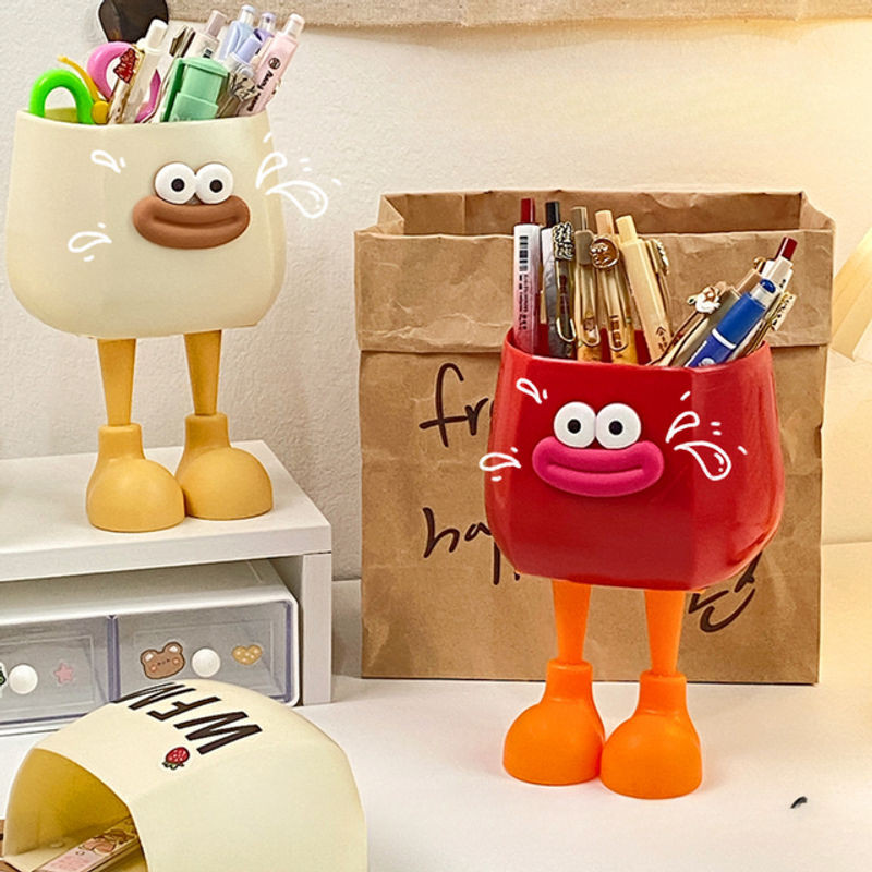 Kreative Desktop Aufbewahrungsbox aus Kunststoff als DIY Ornament und Stifthalter in Creme und Rot - Bild 1