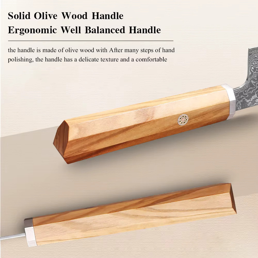 HUAYIGRAND Santoku-Messer aus 67-Lagen-Damaszenerstahl mit Olivenholzgriff, 7 Zoll, Braun - Bild 4