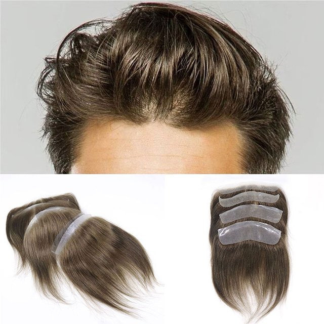 Bfirehair Toupet Echthaar, braun, V-Schleife, Herren - Bild 1