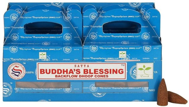 Satya Buddhas Segen Rückfluss Räucherkegel Weihrauch in Blau (144 Stück) - Bild 1