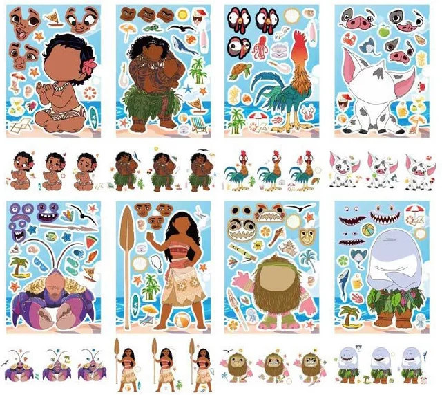 Disney Moana DIY Make a Face Puzzle Aufkleber, 8/16 Blatt - Bild 1