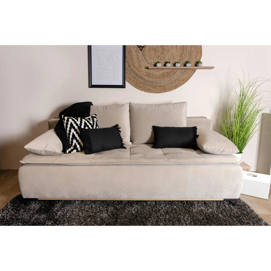Zandiara Schlafsofa in Beige mit Stoffbezug und Metallgestell, B/T/H: 204 x 140 x 106 cm - Bild 2