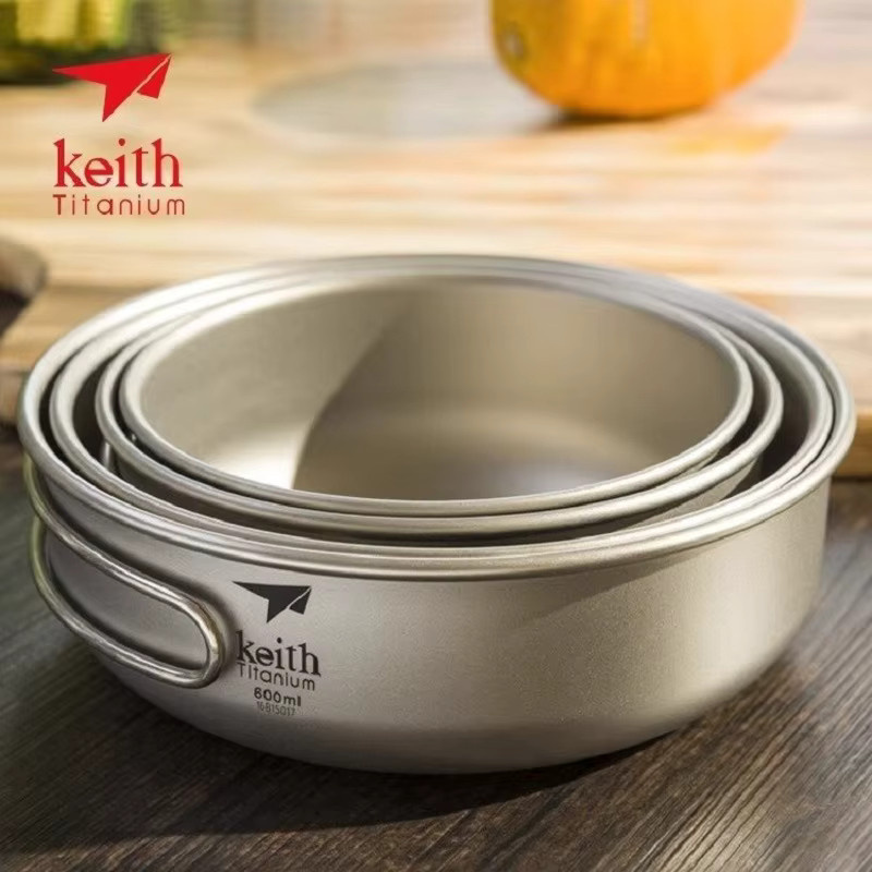 Keith Camping Titanschale mit Klappgriff, ultraleicht und tragbar für Outdoor, Camping und Wandern, Silber, 600 ml - Bild 3