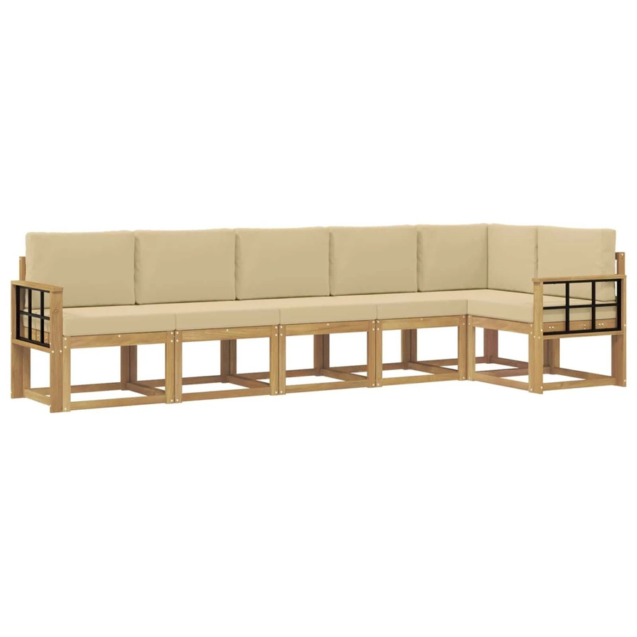 vidaXL Outdoor-Sofagarnitur 6-teilig in L-Form aus Akazienholz mit Kissen in Weiß und Beige - Bild 2