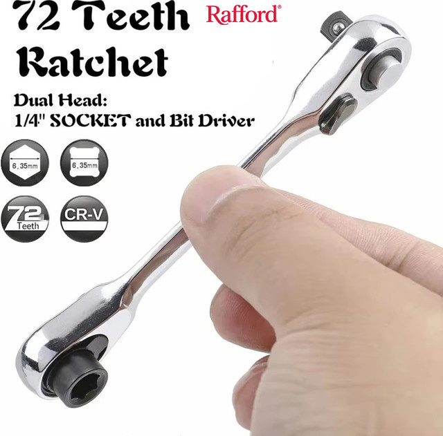 Rafford Mini Treble 1/4 Ratschenschlüssel 2-in-1 Schnellsteckschlüssel und Schraubendreher in Silber - Bild 1