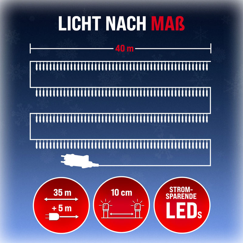 Monzana LED Weihnachts-Lichterkette Warmweiß mit 40 m Länge und transparentem Kabel, IP44 wetterfest - Bild 3
