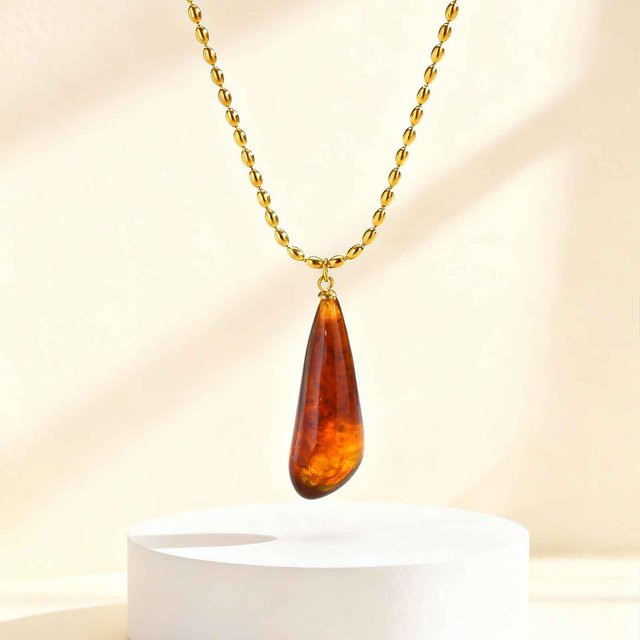 Myfresty Halskette, Edelstahl, Bernstein, Gold, Damen - Bild 1