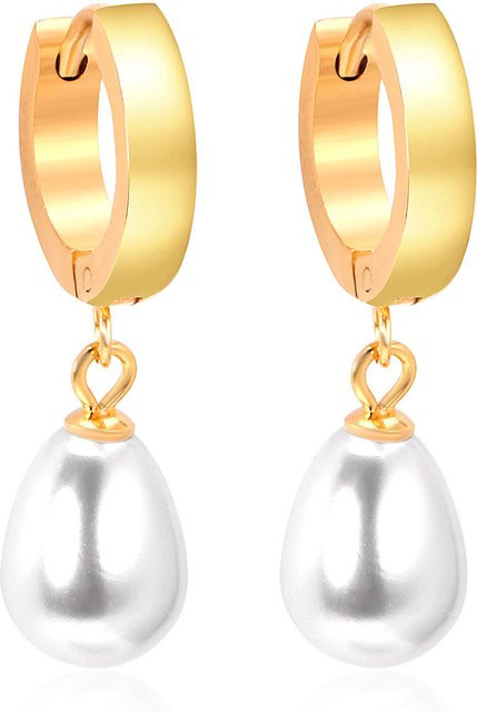LUXUSTEEL Creolen Edelstahl, Perle, Gold, Damen - Bild 1