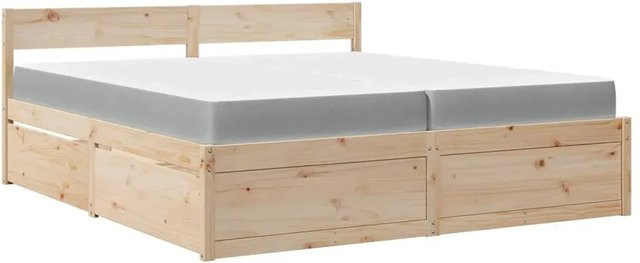 vidaXL Bett mit Schubladen und Matratze aus Massivholz Kiefer in Braun, B/T/H: 200 x 200 x 78 cm - Bild 1