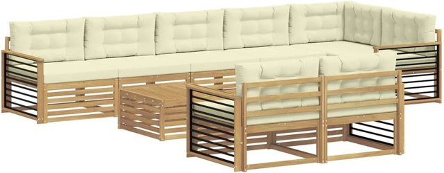 vidaXL Outdoor-Sofagarnitur 9-teilig aus Akazienholz mit Kissen in Weiß und Creme - Bild 1