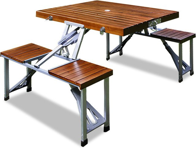 Casaria Campingtisch Sitzgarnitur aus Alu und Holz in Silber und Braun - Bild 1