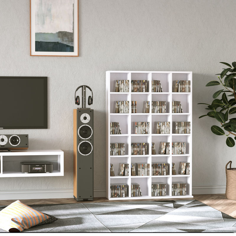 Aosom Multimedia-Aufbewahrungsregal aus Holz mit 24 Fächern für CD und DVD, weiß, B/T/H: 89 x 20 x 130,5 cm - Bild 2