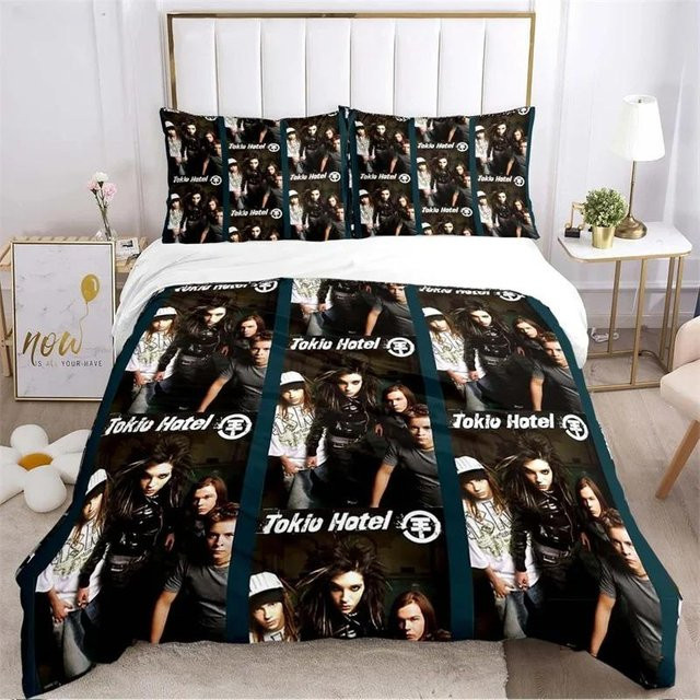 Tokio Hotel Bettwäsche-Set mit 3D-Druck aus Mikrofaser, Grau, Breite: 70 cm, Länge: 133 cm - Bild 1