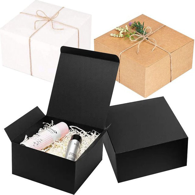 4 Stück Geschenkboxen aus recycelbarem Kraftpapier mit Deckel und Juteschnur in Braun und Weiß für Party, Geburtstag oder Hochzeit - Bild 1
