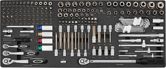 STAHLWERK Werkzeugeinlage mit 186-teiligem Bit- und Steckschlüssel-Set aus Chrome Vanadium in Schwarz - Bild 1