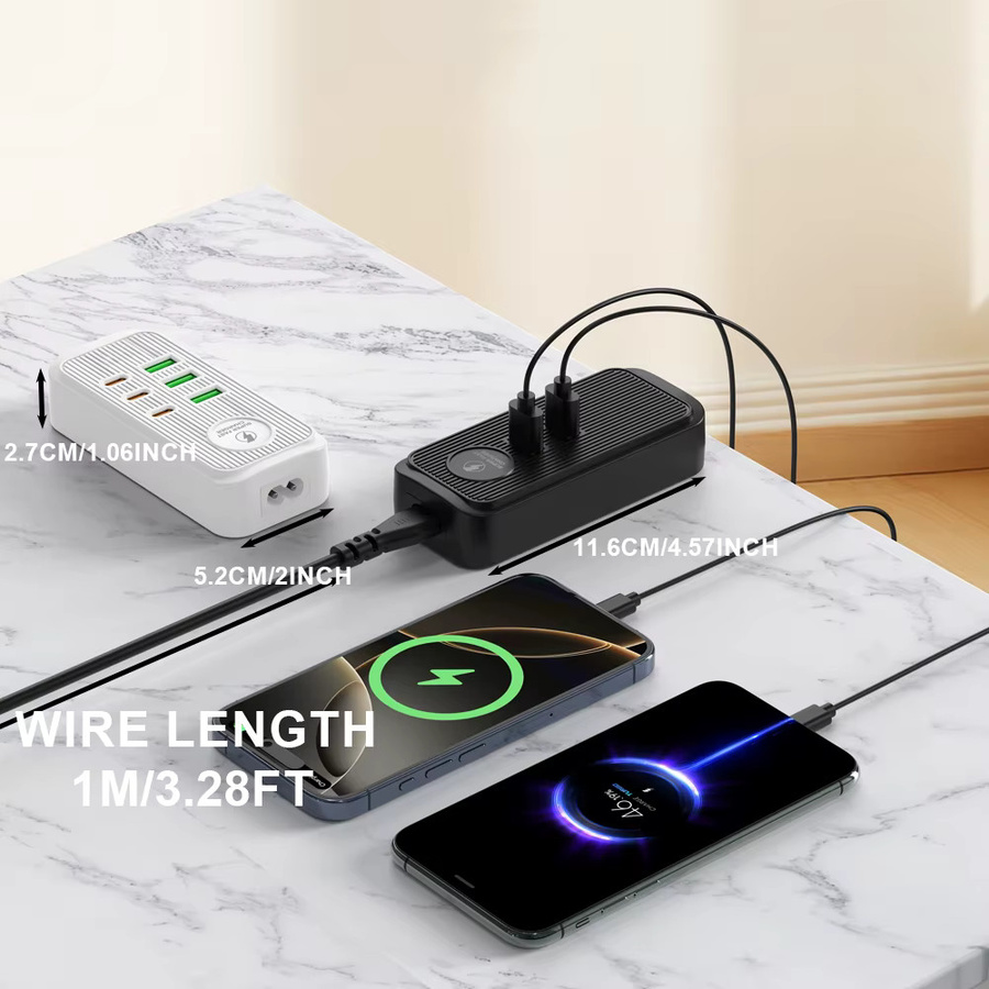 Lehotpia Reise-Mehrfachsteckdose mit USB-C PD Schnellladefunktion und 1,2 m Kabel für EU US UK Steckertypen - Bild 5