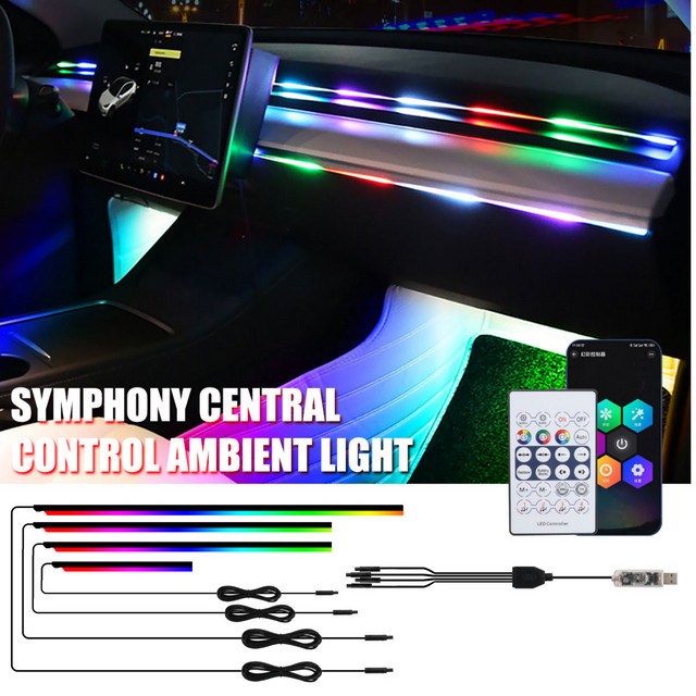 4in1 RGB LED Auto Ambiente Beleuchtung Set mit 213 Farben und Acryl Streifen für Dashboard und Innenraum in Multicolour - Bild 1