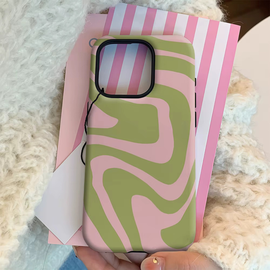 Handyhülle Pink & Green Swirls für Apple iPhone 11 bis iPhone 17 Pro Max Plus mit doppelschichtiger Rückseite - Bild 2