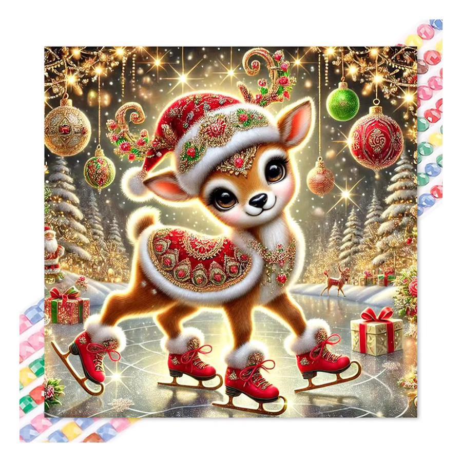 QIZITENG Diamantmalerei Weihnachten Motiv mit Weihnachtsmann, Elch und Schneemann als Mosaik Stickerei Wanddeko, Mehrfarbig, B/H: 30 x 30 cm - Bild 3