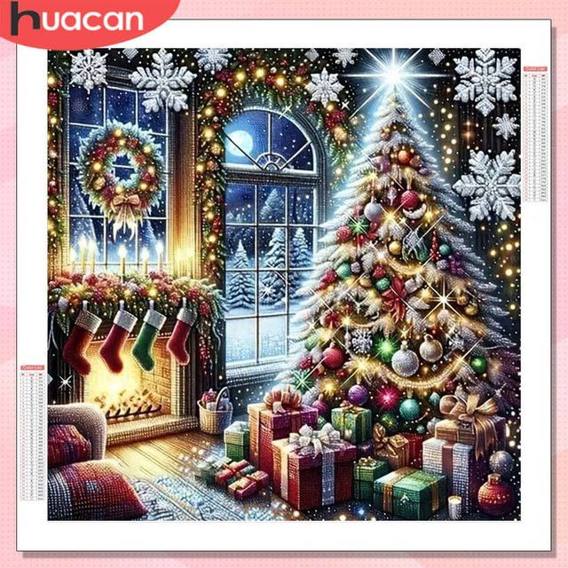 HUACAN 5D DIY Diamantmalerei Weihnachten Baum mit Full Round Strasssteinen in Multicolor zur Wandmontage - Bild 1