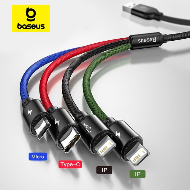 Baseus 3-in-1 USB-C-Ladekabel Multicolor für Samsung, Xiaomi und iPhone - Bild 1