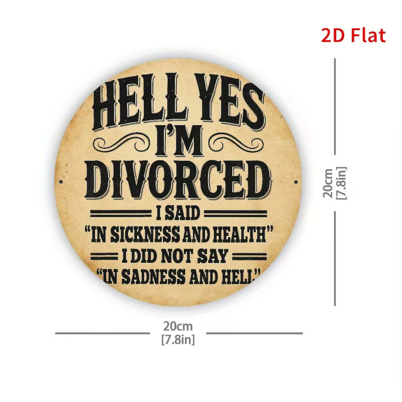 Metallschild Potdemiel Hell Yes I'm Divorce Declaration Wandkunst im Vintage-Design, Beige, B/H: 20 x 20 cm - Bild 2