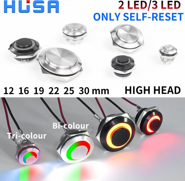 HUSA RGB LED Metall Druckknopf Schalter wasserdicht in Silber und Schwarz - Bild 1