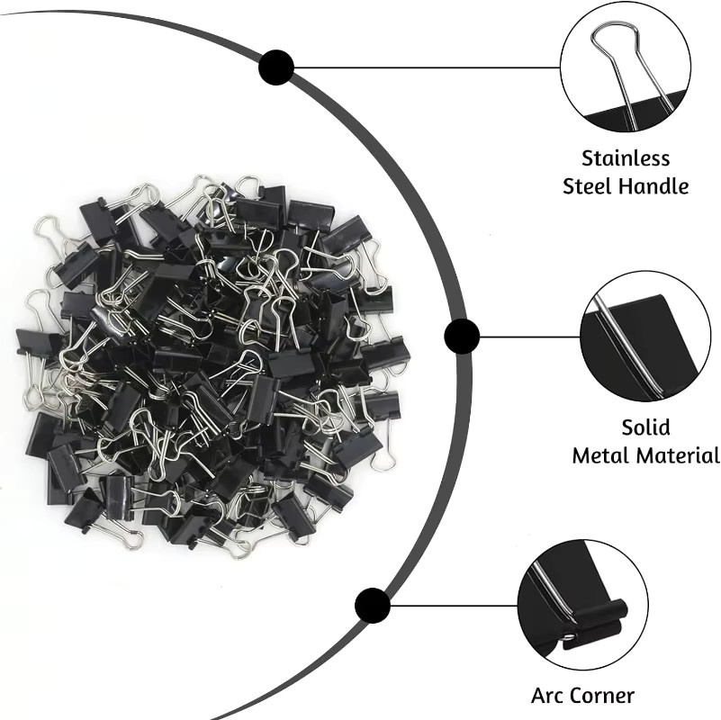 Schwarze Foldback-Clips aus Metall für Büro und Haushalt, 15 mm - Bild 3