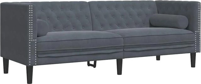 vidaXL Chesterfield Sofa aus Samt in Dunkelgrau mit Dekokissen, B/T/H: 194 x 74,5 x 70,5 cm - Bild 1