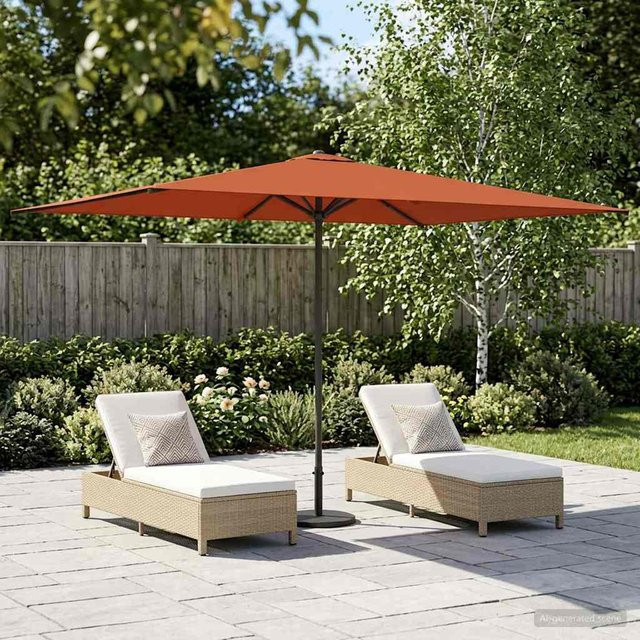 Yiwydaa Gartenschirm mit Fuß in Orange, rechteckig aus Polyester und Stahl, B: 300 cm x T: 200 cm - Bild 1