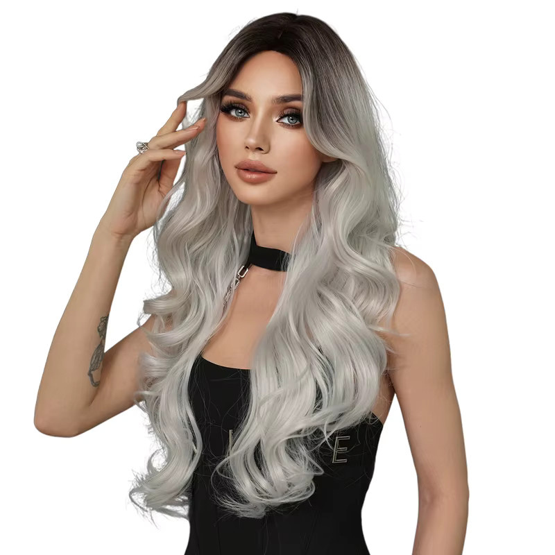 7JHH WIGS Perücke, Lange Wasserwellen, Aschsilber, Damen - Bild 5