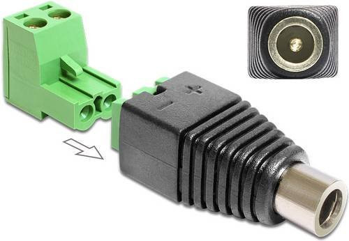 Delock 65486 DC Strom Adapter mit 1x DC-Buchse 5,5mm und 1x 2-poligem Anschluss in Schwarz, Grün und Silber - Bild 1