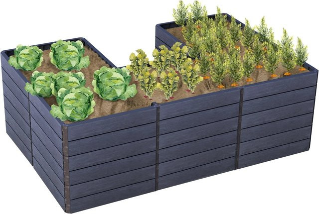 Garantia Hochbeet-System U L Ergo Quadro aus Recyclingkunststoff in Anthrazit-braun, B/T/H: 240 x 75 x 160 cm - Bild 1
