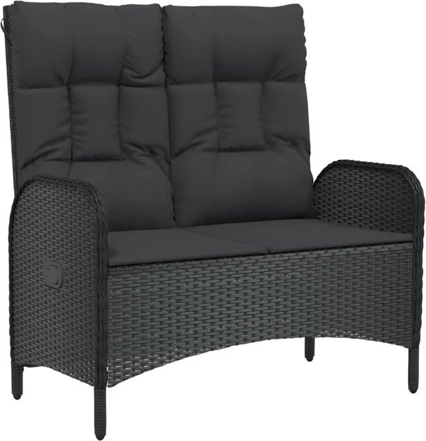 furnicato Gartenbank mit Liegefunktion und Kissen aus Poly Rattan in Schwarz, B: 107 cm, H: 62,5 cm, T: 109 cm - Bild 1