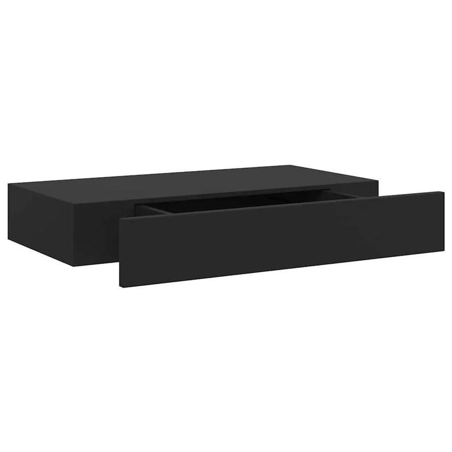 vidaXL Schweberegal mit Schublade Schwarz aus lackiertem MDF, B/T/H: 48 x 25 x 8 cm - Bild 2