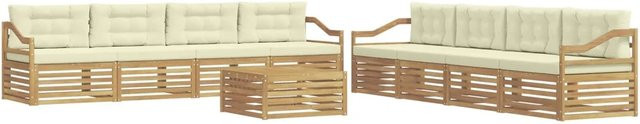 vidaXL Outdoor-Sofagarnitur 9-teilig aus Akazienholz mit Kissen in Weiß und Beige - Bild 1