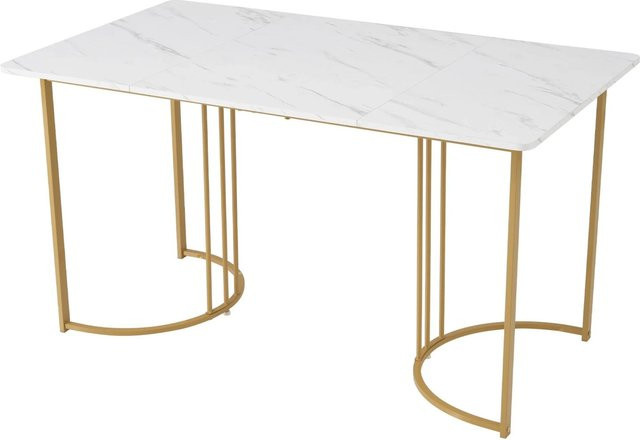 okwish Esstisch in Weiß und Gold mit Marmor-Muster, B/T: 140 x 80 cm - Bild 1